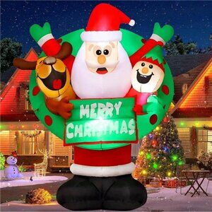 7 FT Christmas Inflatables Santa Decor Blow Up Reindeer & Elf with Built-in LEDs